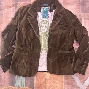 Cambridge Blazer Woman’s Brown Embroidered Velveteen Y2K Boho Chic Jacket